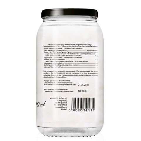 Bio Olej Kokosowy Nierafinowany Extra Virgin 1000 ml Bio Olej Kokosowy Nierafinowany Extra Virgin 1000 ml
