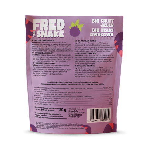 Bio Żelki Owocowe Fred The Snake - Czarna Porzeczka 30 g Bio Żelki Owocowe Fred The Snake - Czarna Porzeczka 30 g