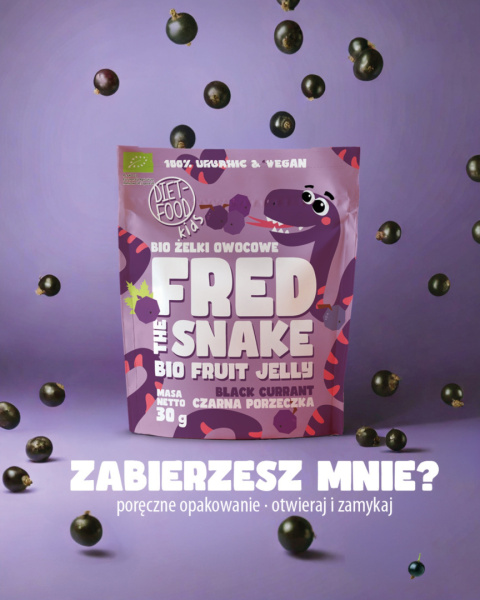 Bio Żelki Owocowe Fred The Snake - Czarna Porzeczka 30 g Bio Żelki Owocowe Fred The Snake - Czarna Porzeczka 30 g