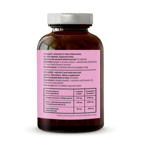 Collagen with hyaluronic acid and vitamin C 150 g - approx. 300 tabs. Collagen with hyaluronic acid and vitamin C 150 g - approx. 300 tabs.