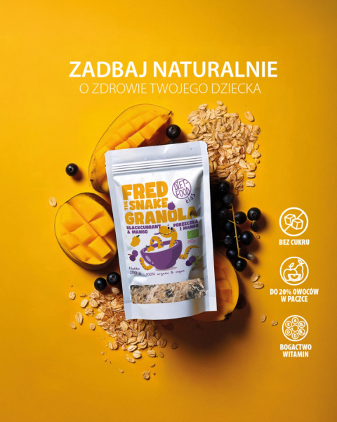 Bio Granola Fred The Snake - Mango i Czarna Porzeczka 200 g Bio Granola Fred The Snake - Mango i Czarna Porzeczka 200 g