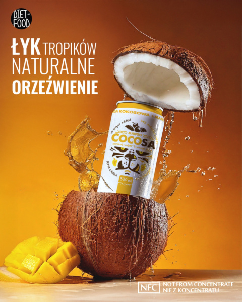 Cocosa Woda Kokosowa Niegazowana z sokiem z Mango NFC 330 ml Cocosa Woda Kokosowa Niegazowana z sokiem z Mango NFC 330 ml
