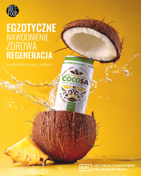 Cocosa Woda Kokosowa Niegazowana z sokiem z Ananasa NFC 330 ml Cocosa Woda Kokosowa Niegazowana z sokiem z Ananasa NFC 330 ml