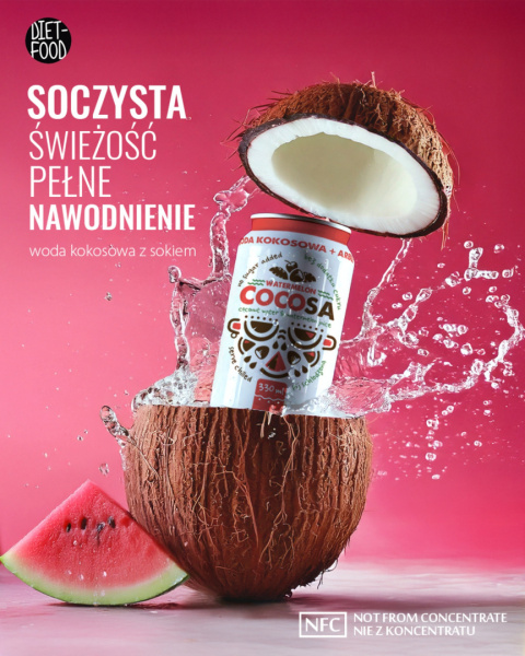 Cocosa Woda Kokosowa Niegazowana z sokiem z Arbuza NFC 330 ml Cocosa Woda Kokosowa Niegazowana z sokiem z Arbuza NFC 330 ml